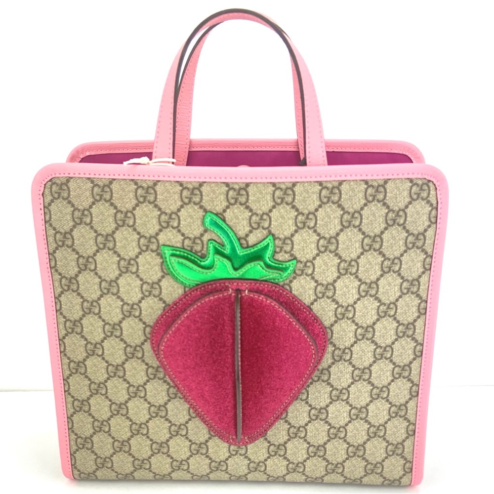 Gucci #630589 GG Supreme Junior 3D Strawberry Tote